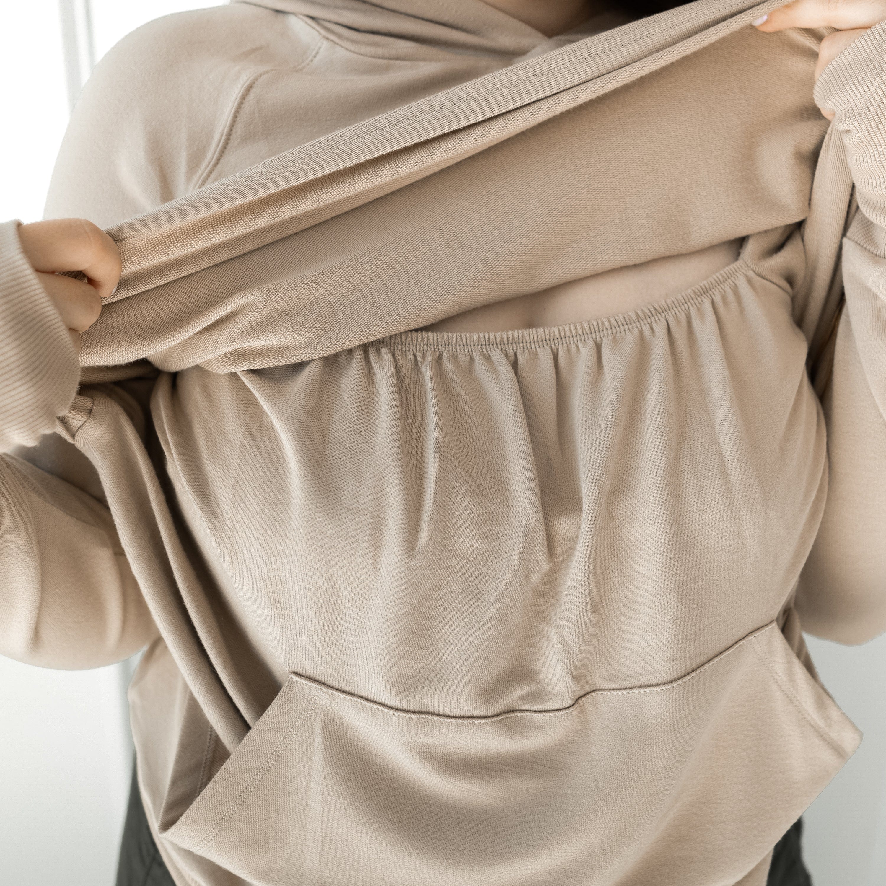 Women's French Terry Nursing Hoodie in Almond - Image 4