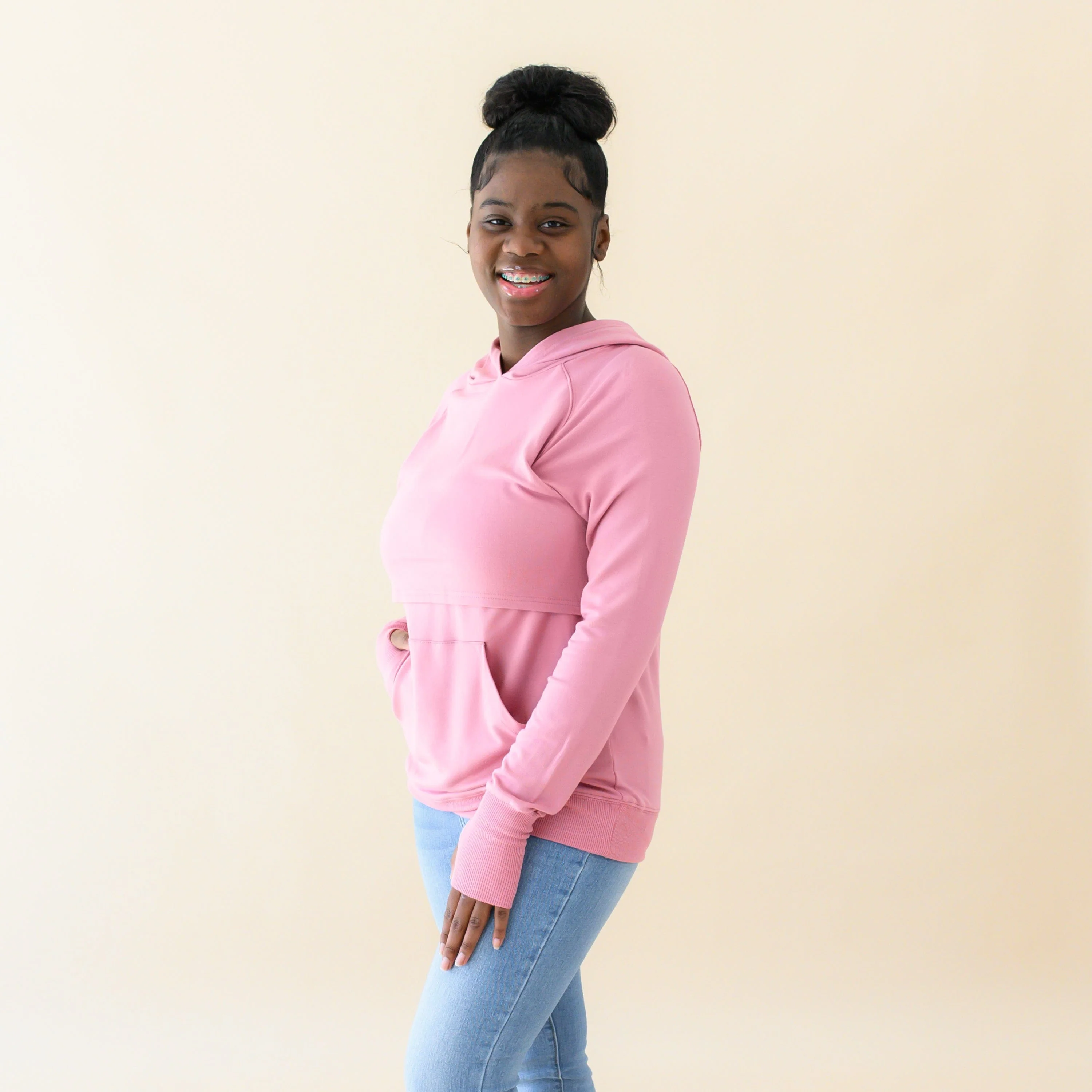 Women's French Terry Nursing Hoodie in Apple Blossom - Image 2
