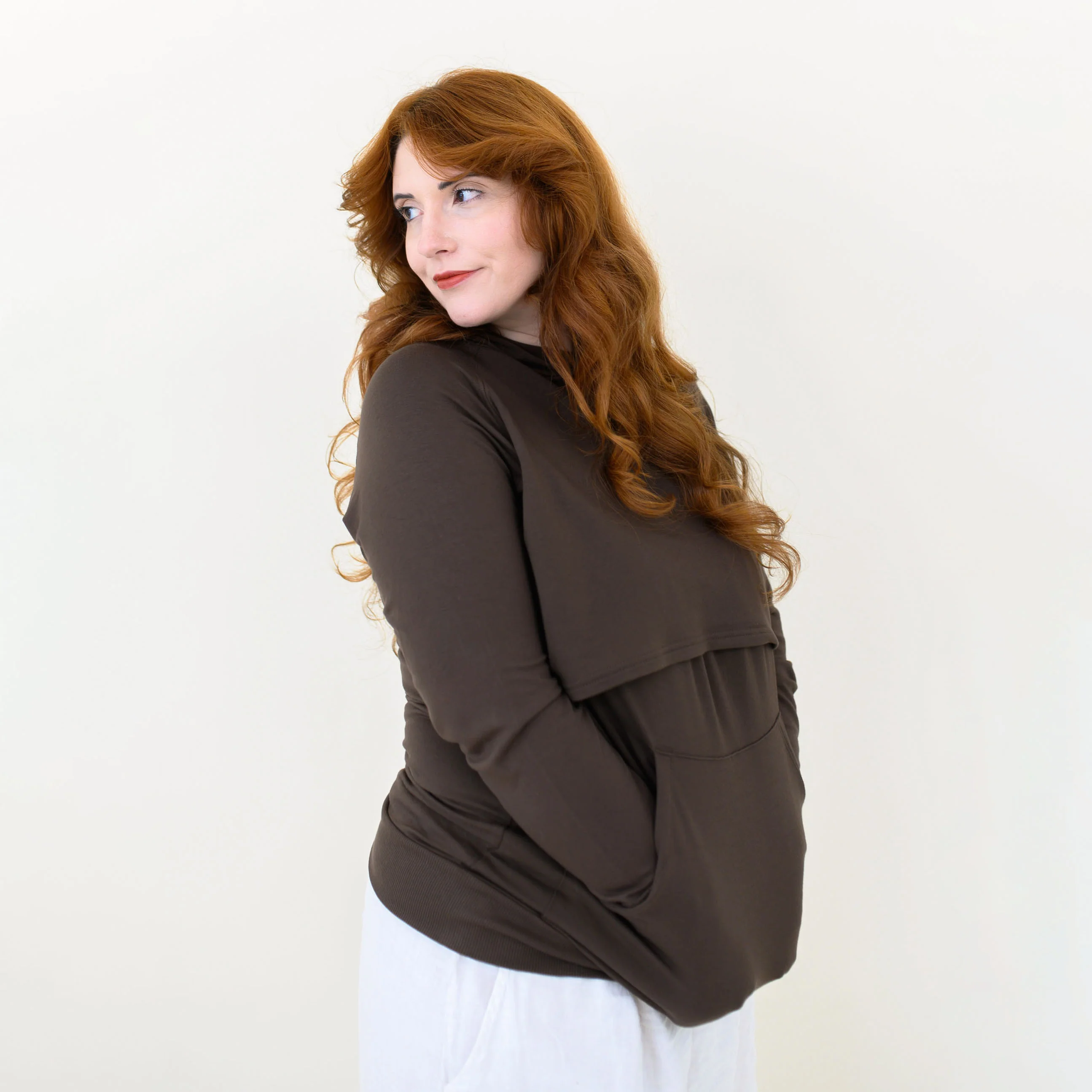 Women's French Terry Nursing Hoodie in Espresso - Image 2