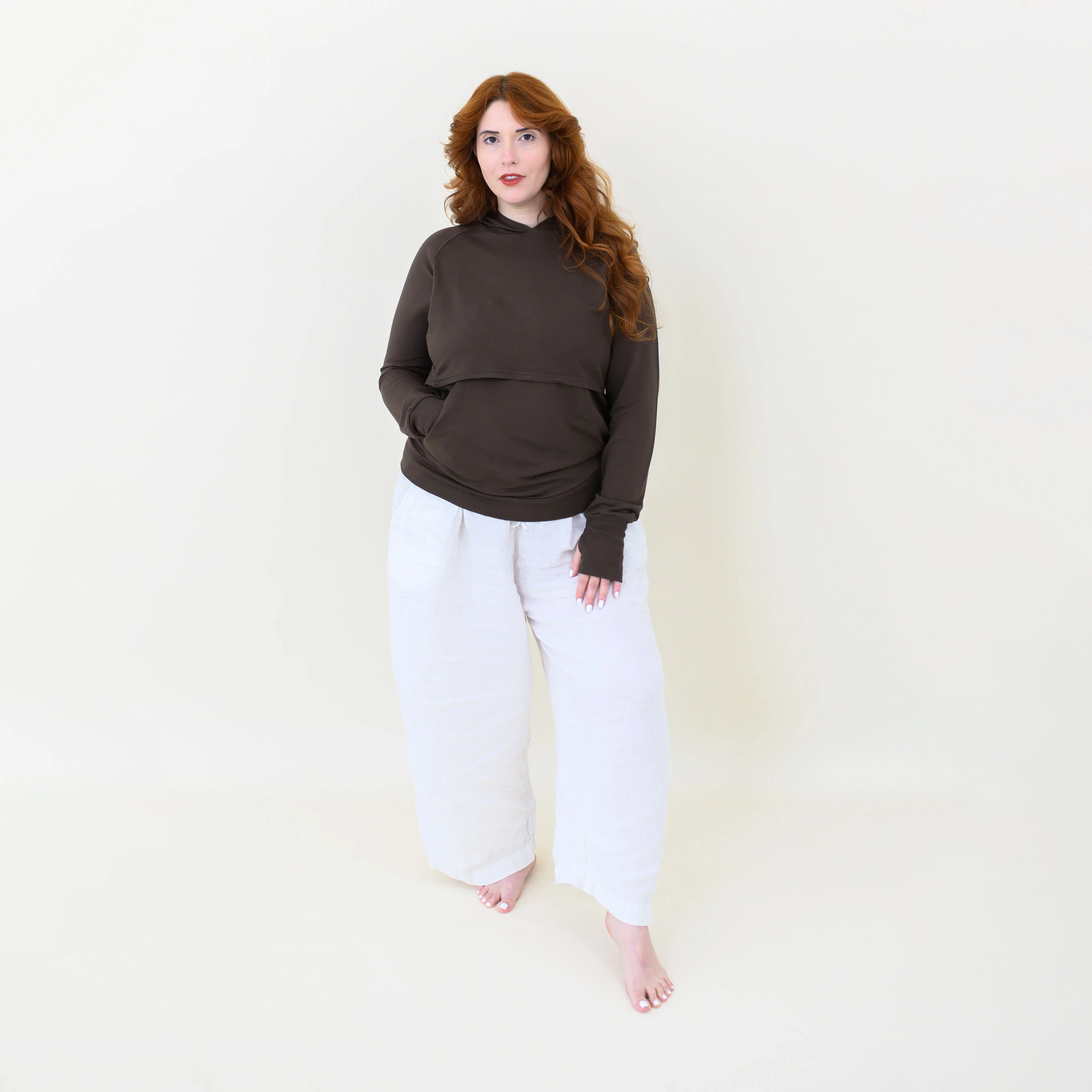Women's French Terry Nursing Hoodie in Espresso - Image 4
