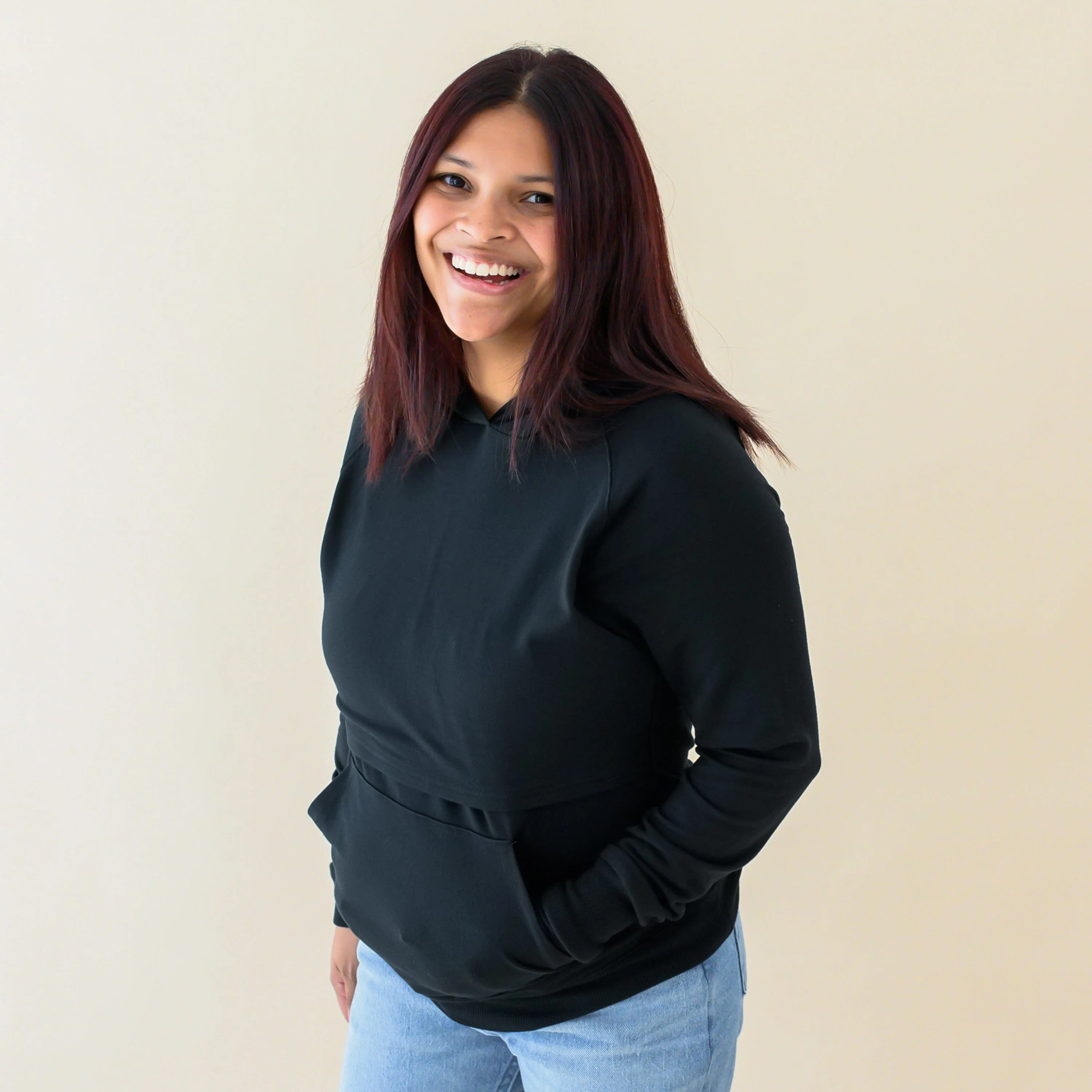 Women's French Terry Nursing Hoodie in Midnight - Image 3