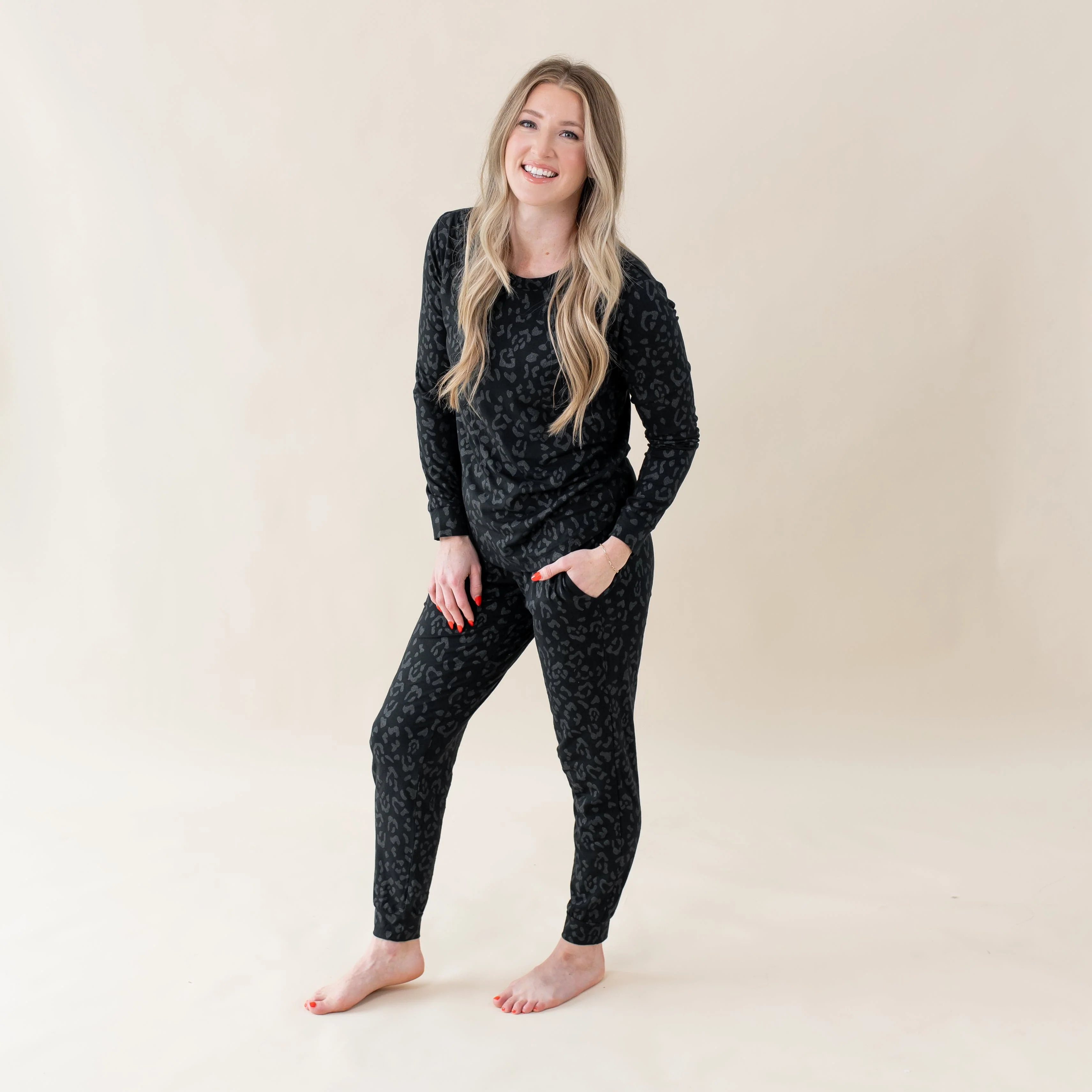 Women's Jogger Pajama Set in Midnight Leopard - Image 2
