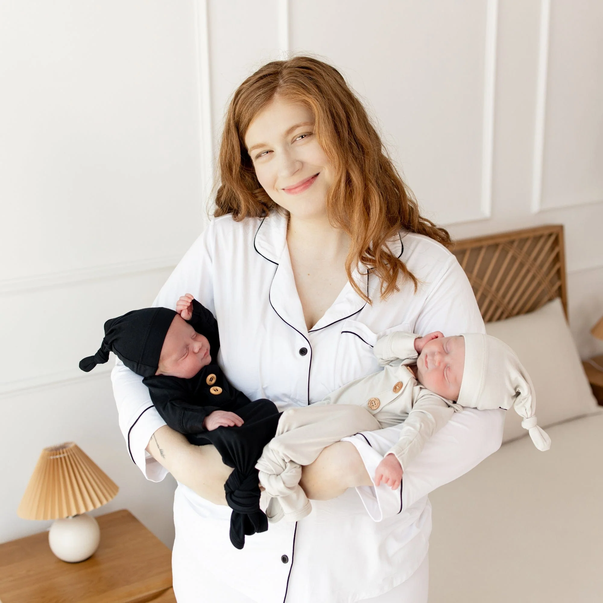 Women's Long Sleeve Pajama Set in Snow with Midnight Trim - Image 3