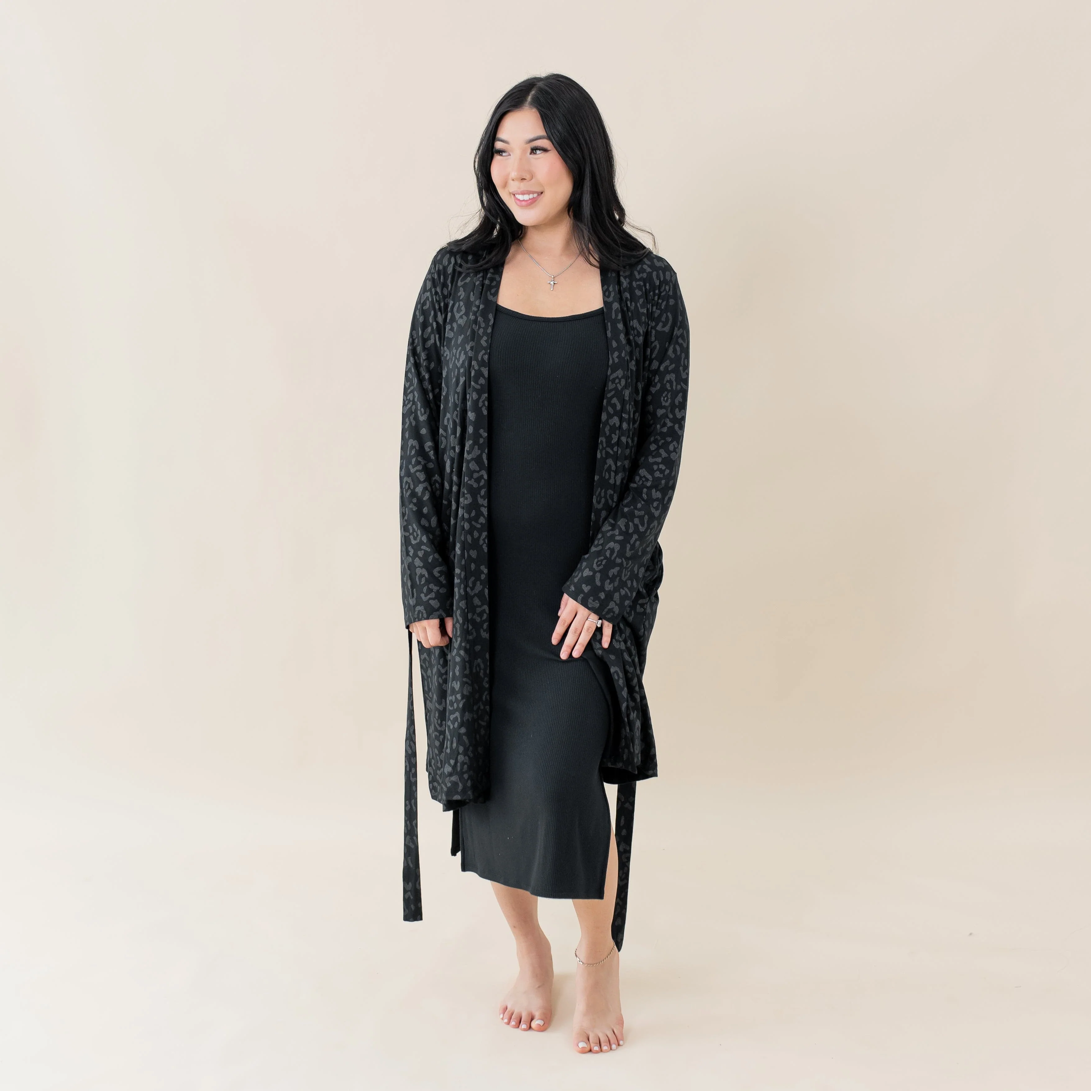 Women's Lounge Robe in Midnight Leopard - Image 2