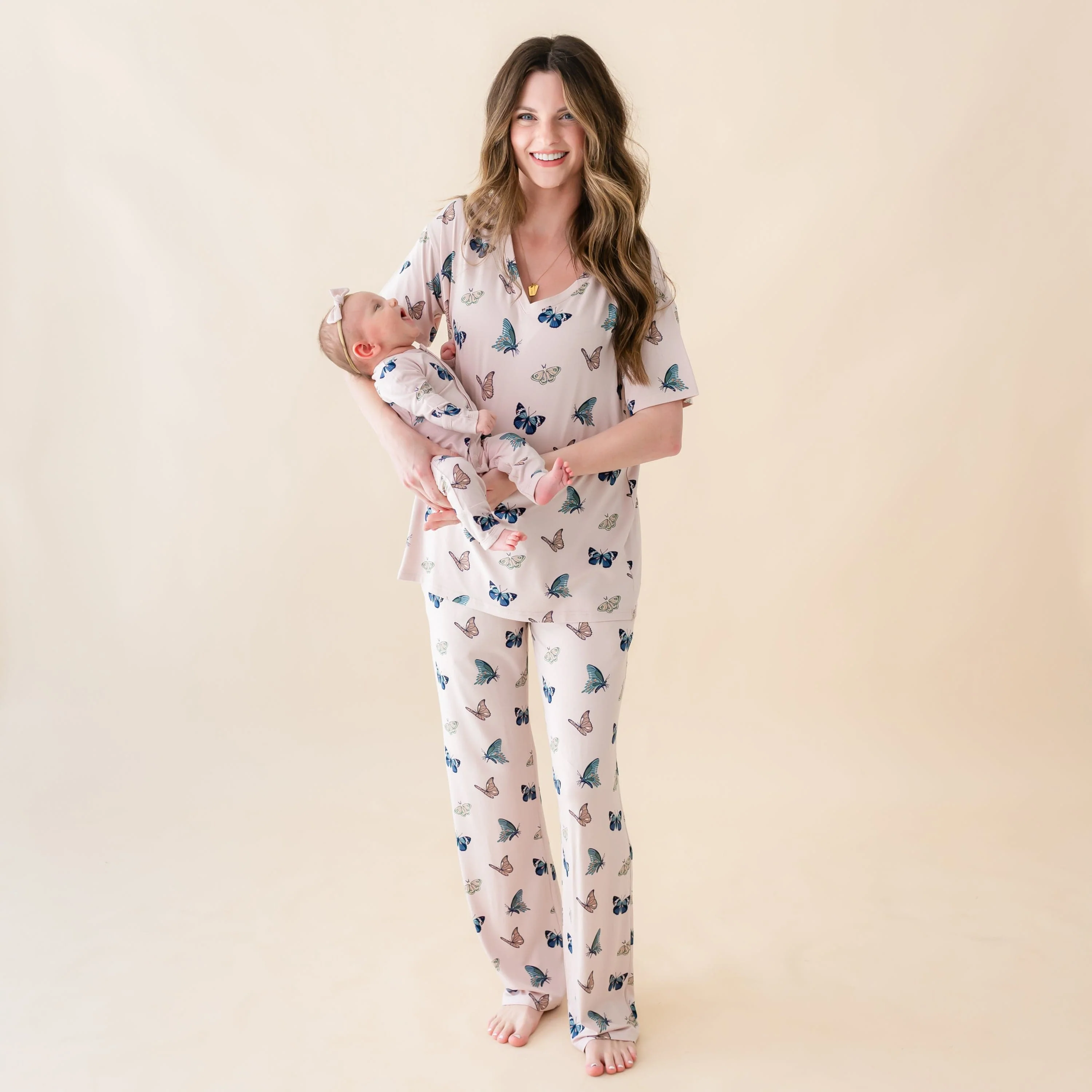 Women's Relaxed Fit V-Neck in Blush Butterfly - Image 2