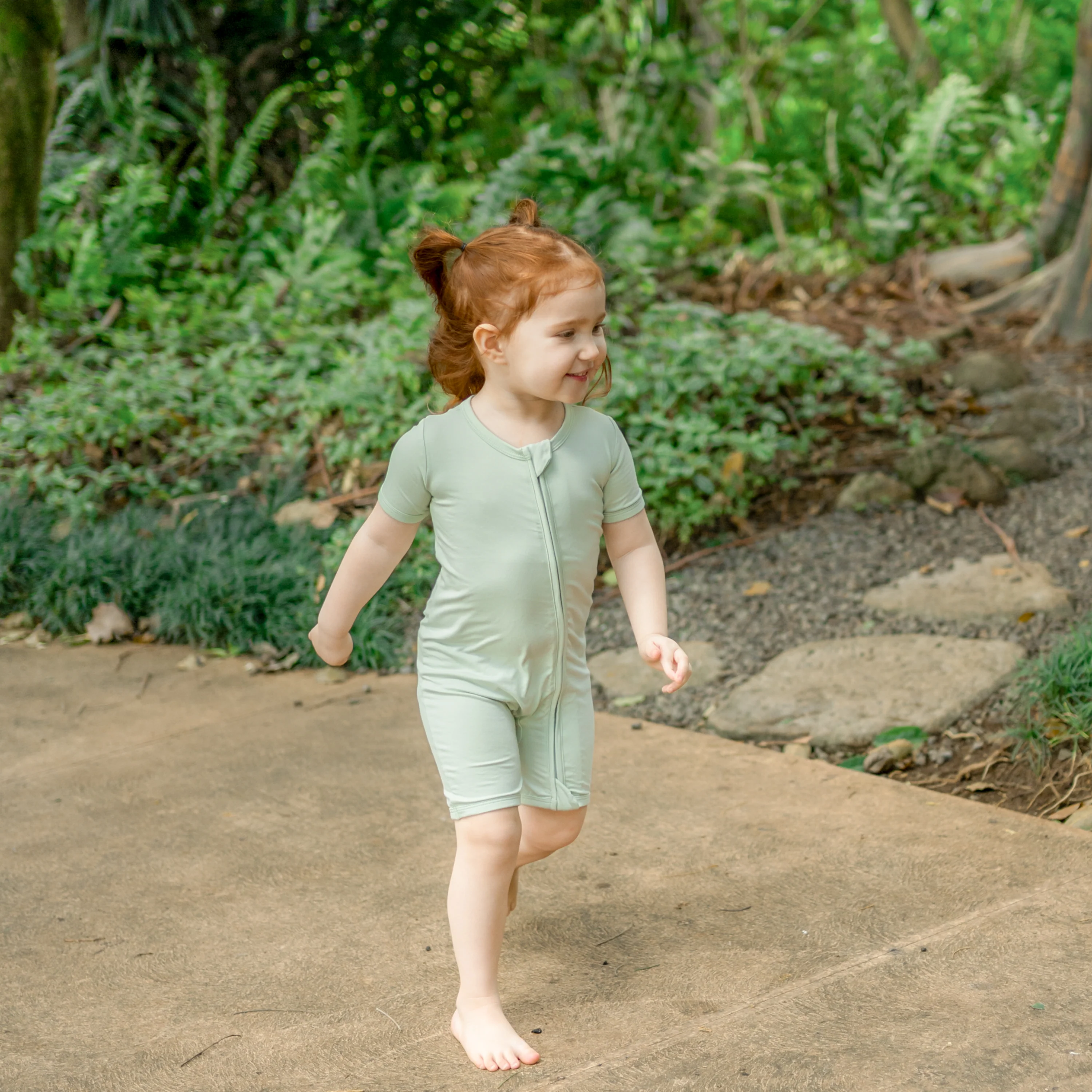 Zipper Shortall Romper in Basil - Image 3
