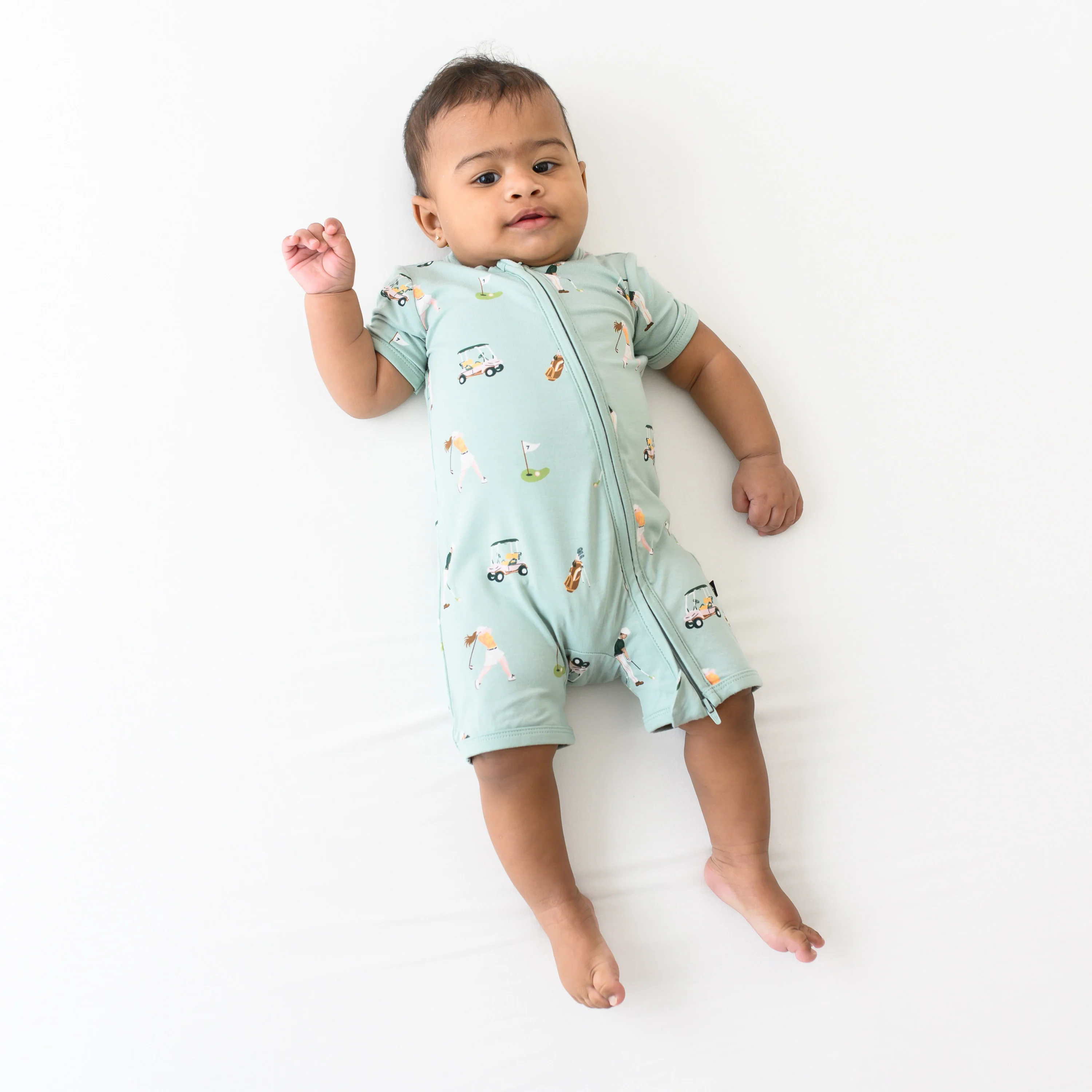 Zippered Shortall Romper in Golf - Image 3