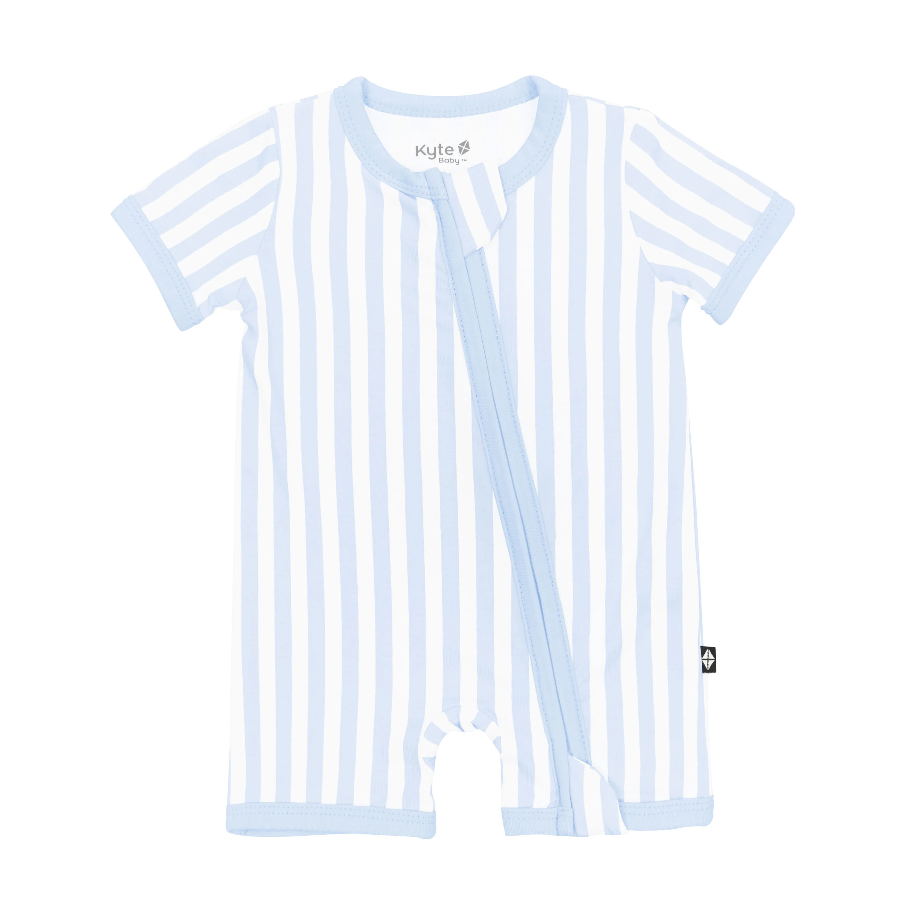 Zipper Shortall Romper in Small Mist Stripe - Image 2