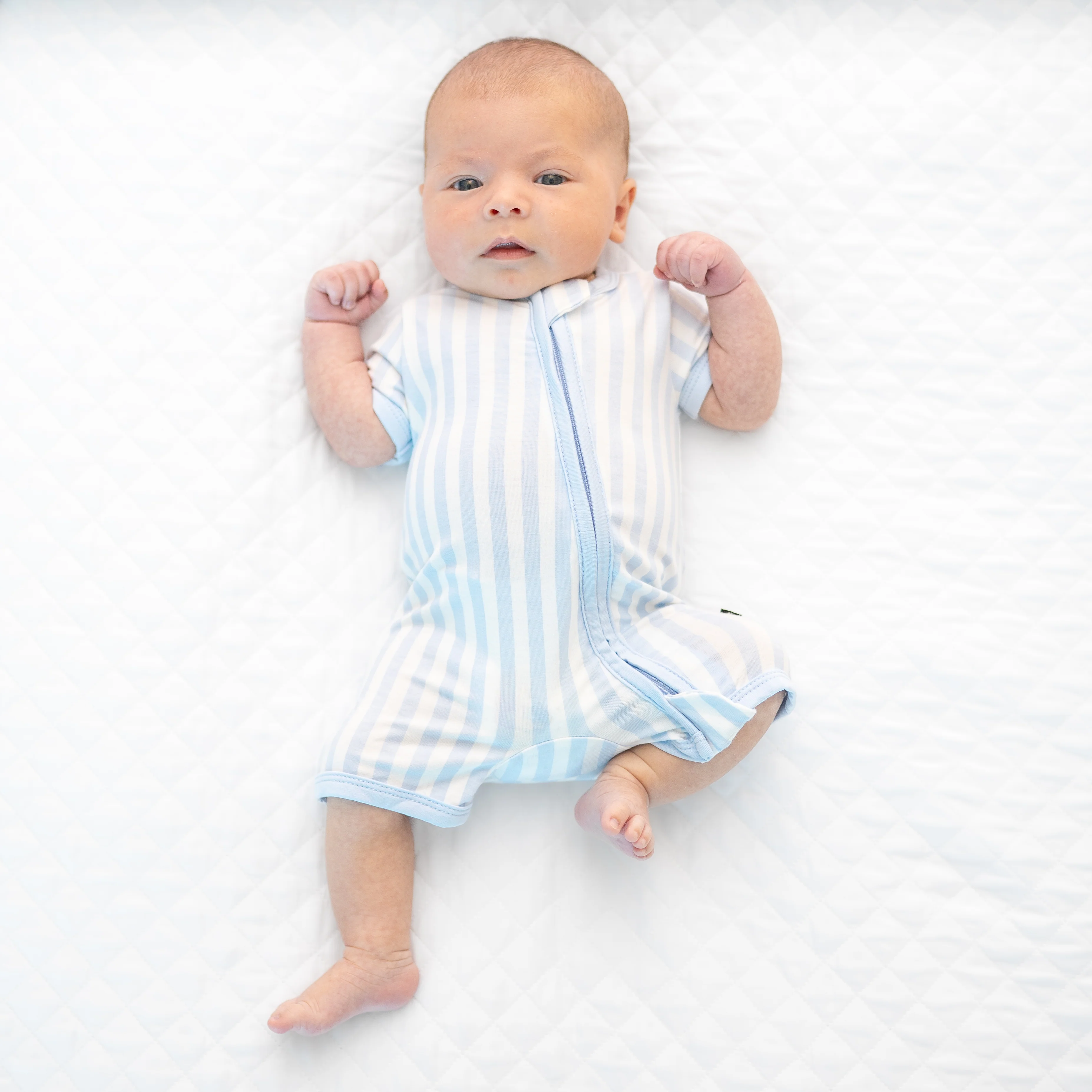 Zipper Shortall Romper in Small Mist Stripe - Image 4