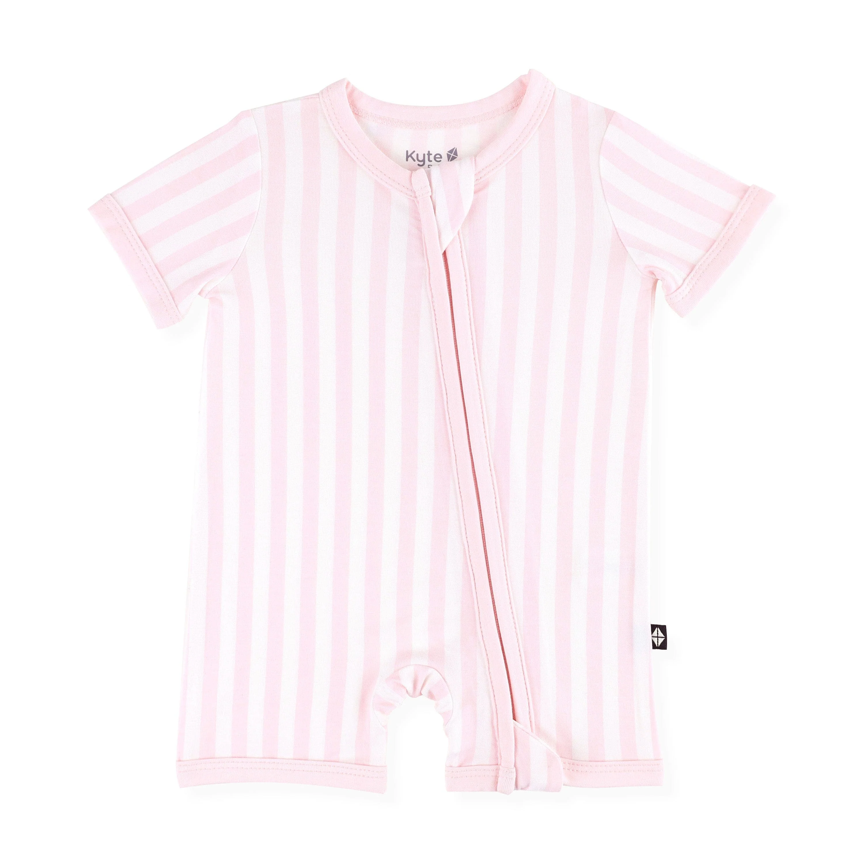Zipper Shortall Romper in Small Sakura Stripe - Image 2