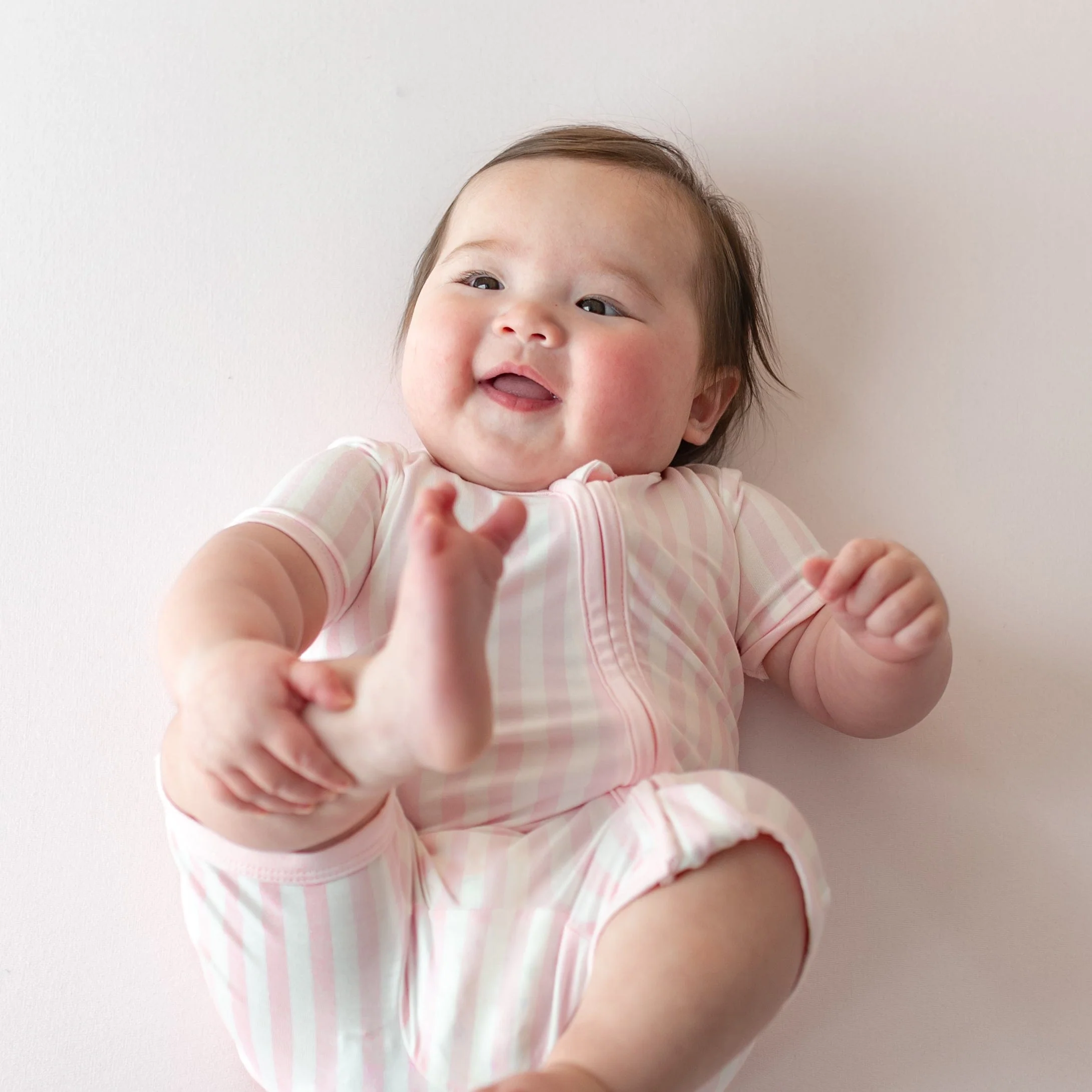 Zipper Shortall Romper in Small Sakura Stripe - Image 3