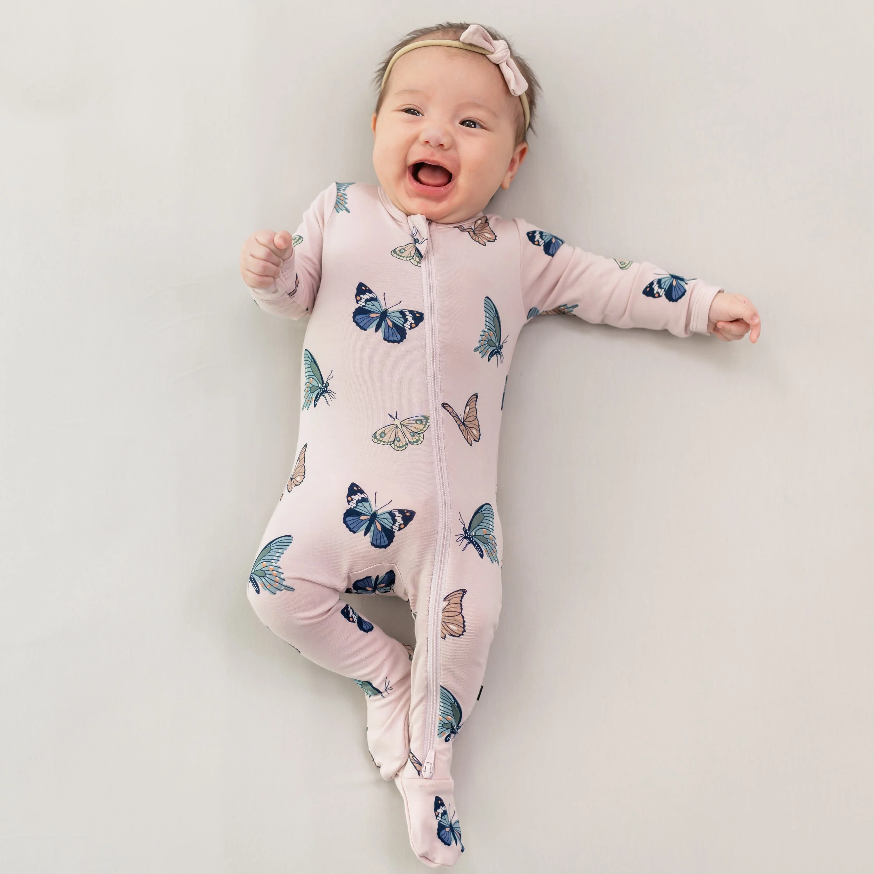Zippered Footie in Blush Butterfly - Image 3