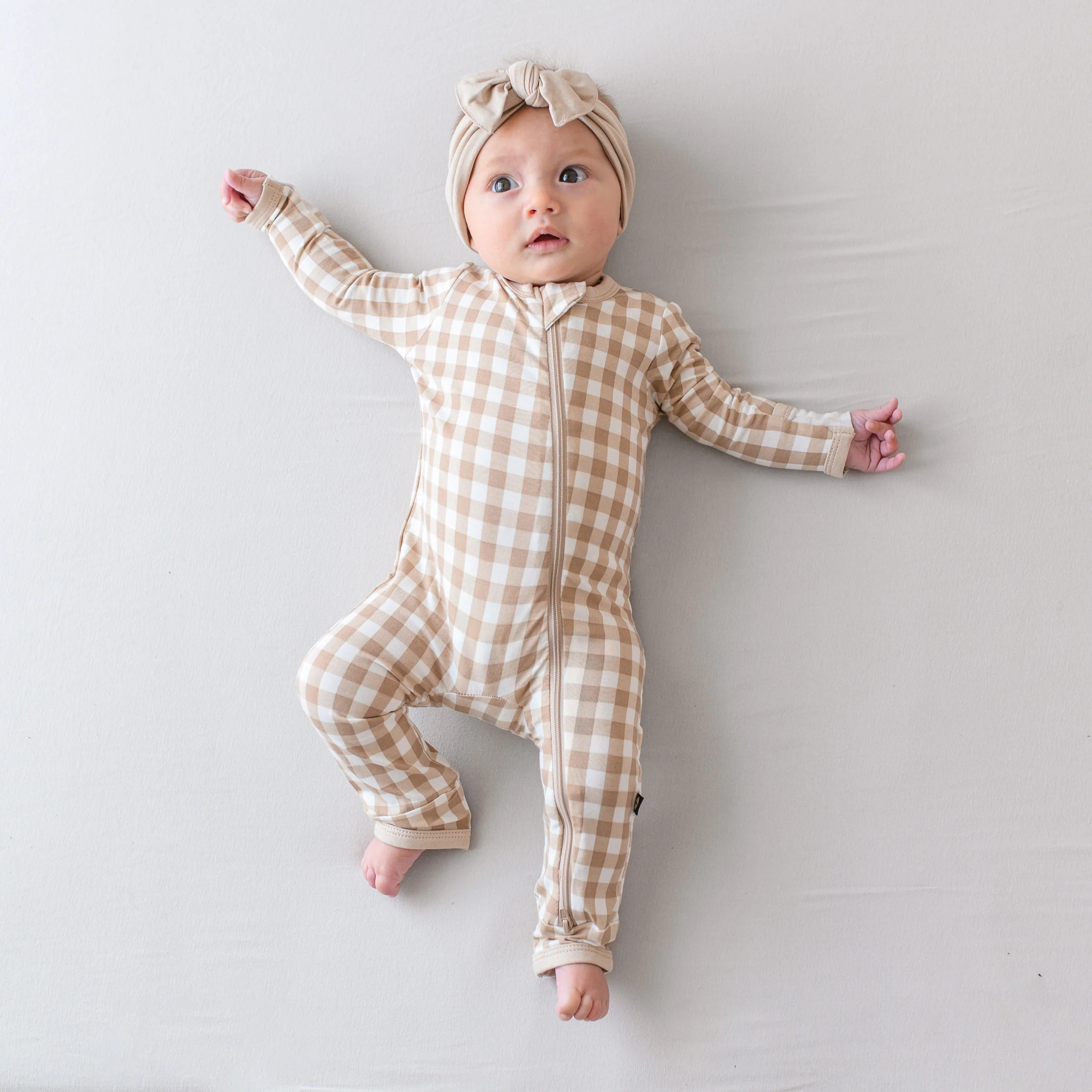 Zippered Romper in Gingham Bisque - Image 3