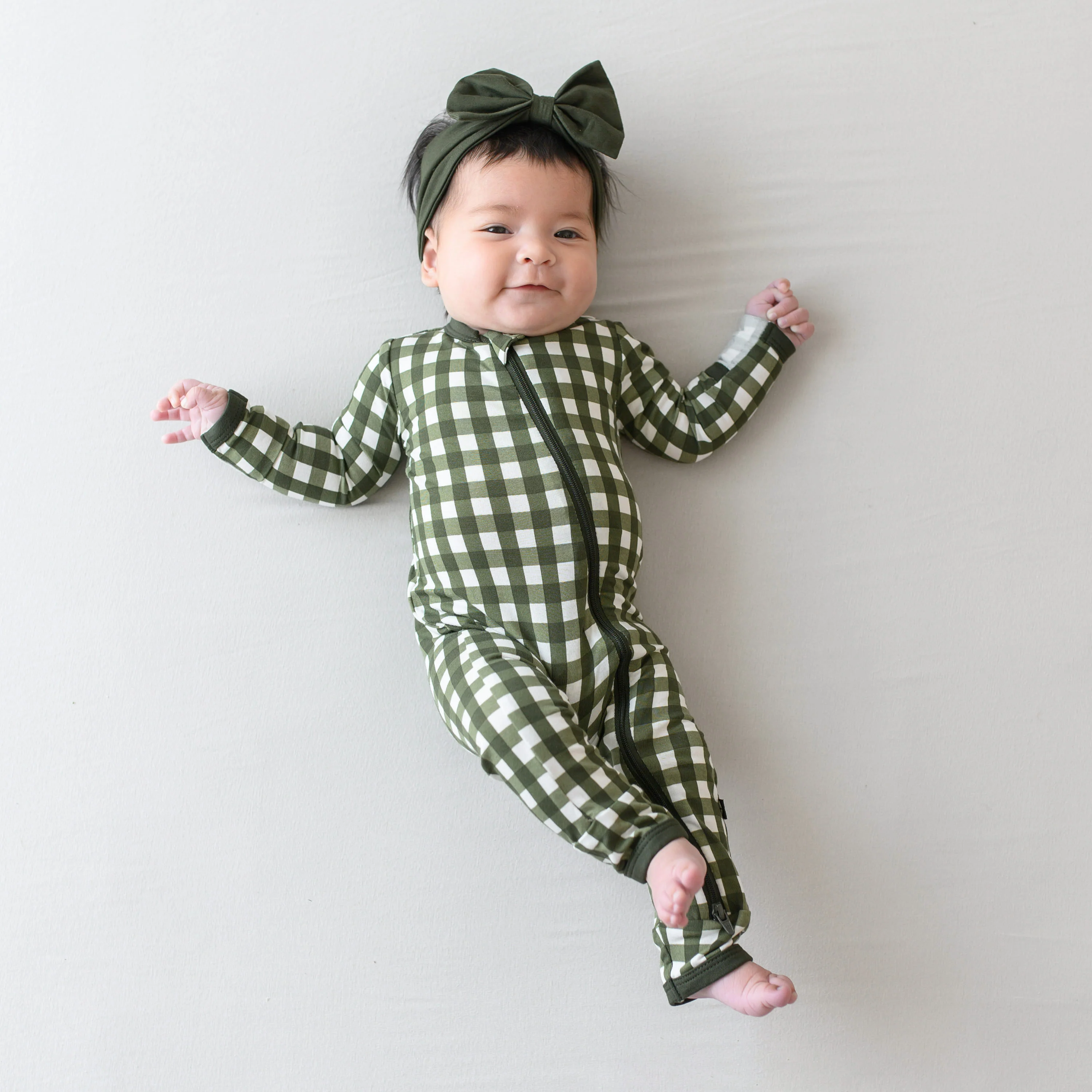 Zippered Romper in Gingham Fir - Image 5