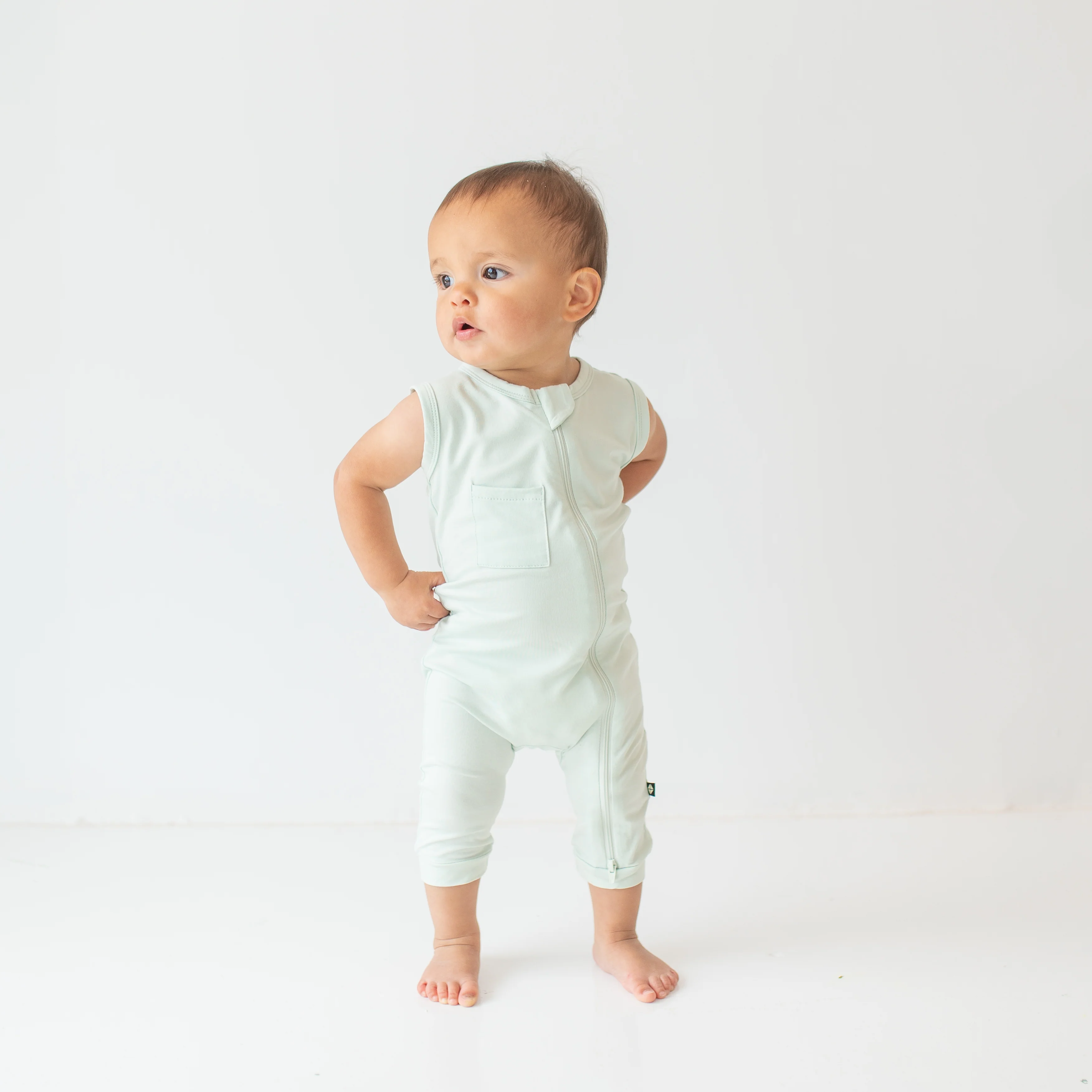 Zippered Sleeveless Romper in Dew - Image 4