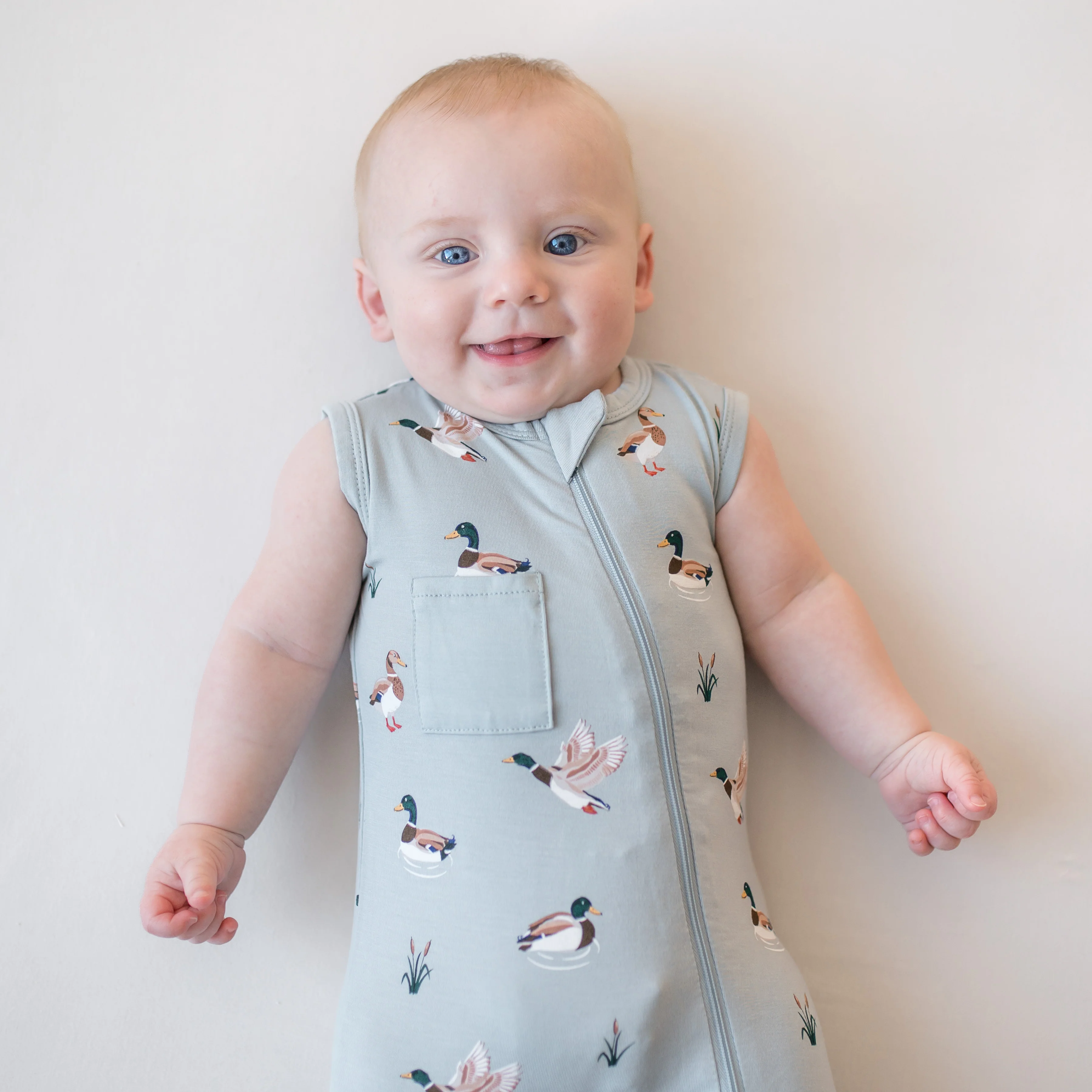 Zippered Sleeveless Romper in Mallard Duck - Image 3